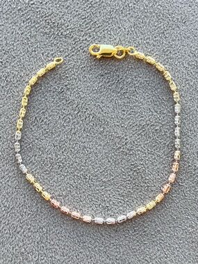 Gold Filled Tri-Tone Ice Barrel Link Bracelet 7”